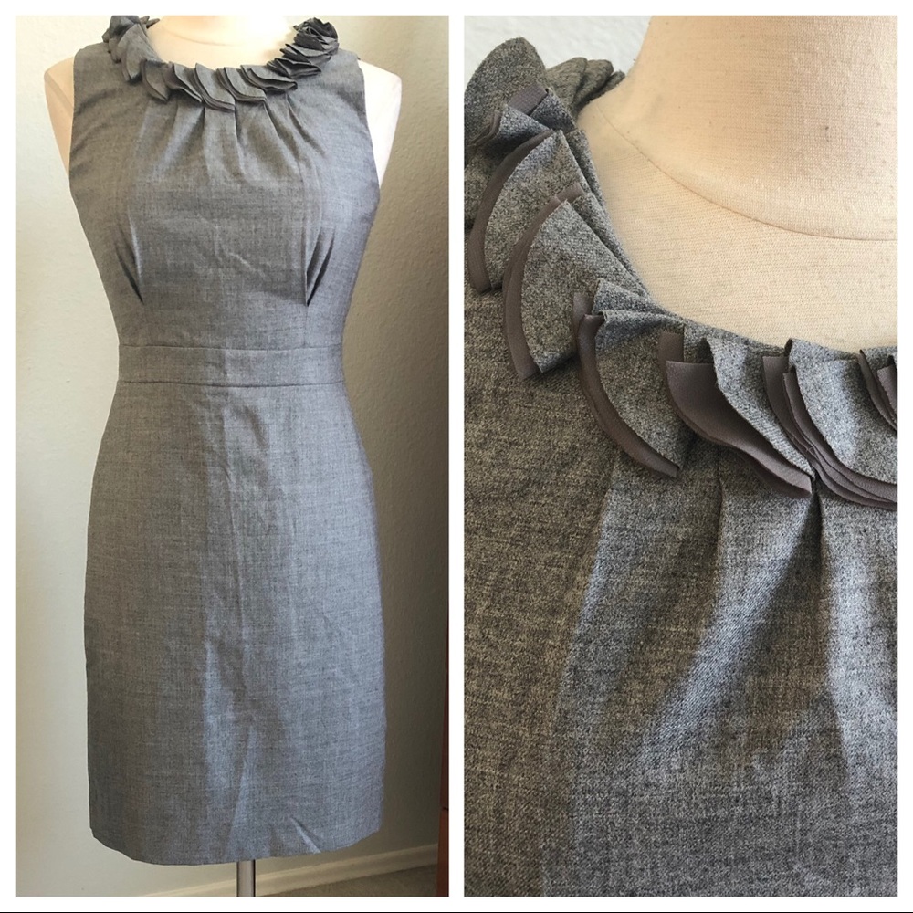 NWT J. Crew Gray Dress Ruffle Neckline